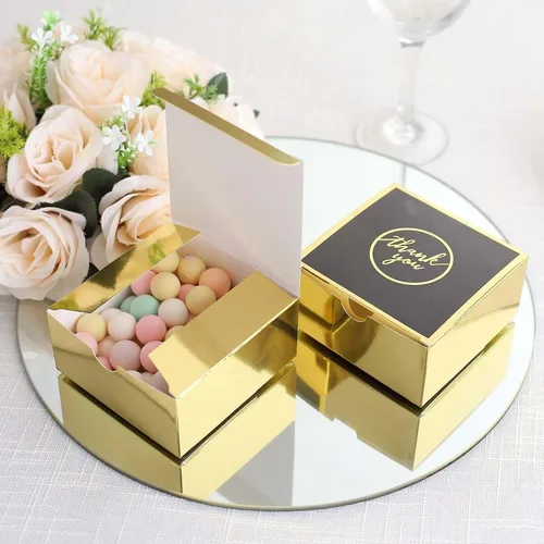 Vista 9 de Efavormart - Paquete de 25 cajas de regalo impresas en oro negro con texto en inglés "Thank You", 4 x 4 x 2 pulgadas, cajas de regalo de cartulina
