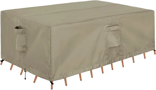 Vista 10 de OutdoorLines Juego de fundas impermeables para muebles de mesa de patio al aire libre, funda rectangular para sofá exterior, resistente a la Negro