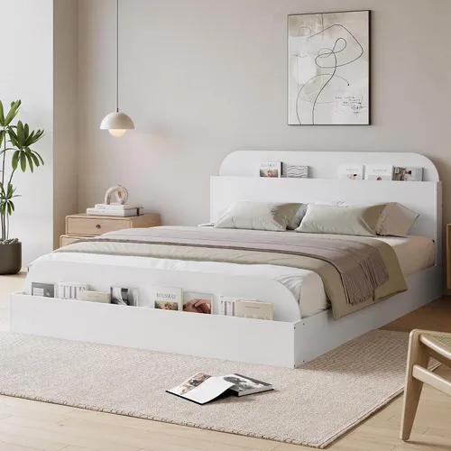 Vista 14 de Estructura de cama Garvee tamaño individual con cabecero y estribo – Cama de plataforma baja para niños, diseño de piso doble de madera, sin ruido