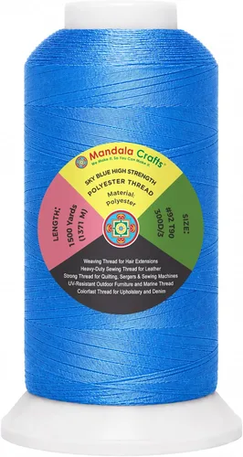 Vista 47 de Mandala Crafts Airforce Blue Tex 70 - Hilo de poliéster para tapicería 1500 Yds T70 UV Resistant Strong Thread for Leather Sewing, Marine