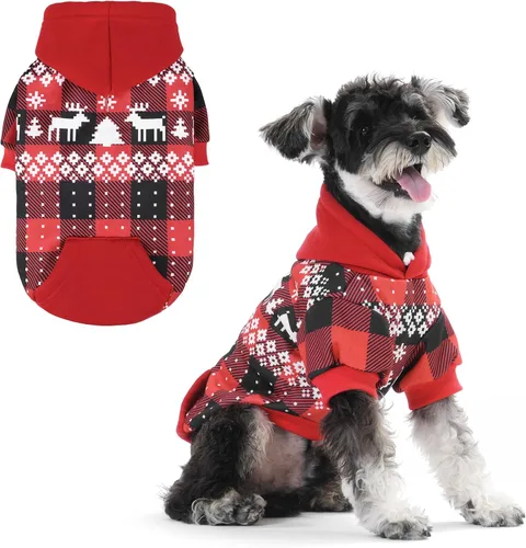 Vista 32 de KOOLTAIL Sudadera a cuadros con capucha, con gorro y bolsillo, para perros pequeños, medianos y grandes y gatos, abrigo suave y cálido para invierno