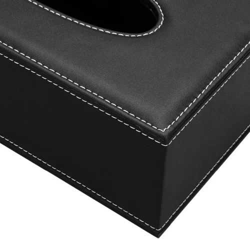 Vista 3 de Funda de piel sintética negra para cajas de pañuelos cortas de 3.1 pulgadas de alto, funda para pañuelos faciales para el hogar, oficina, automóvil