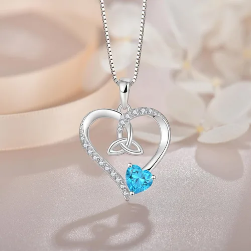 Vista 3 de Collar de corazón con nudo celta de plata de ley 925, collar con colgante para mujer, joyería de piedra natal