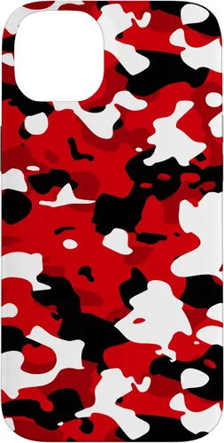Vista 15 de iPhone 16 Negro + Blanco + Rojo Camuflaje Patrón Funda