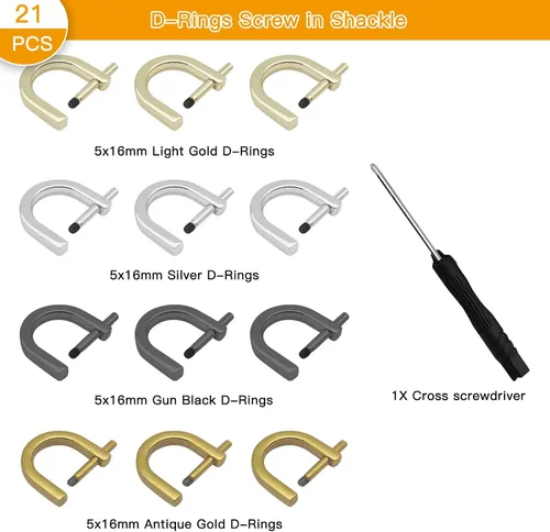 Vista 3 de 20 anillos en D atornillados, 0.630 in en forma de U de herradura en forma de D, anillo de tornillo en forma de D, anillo semicírculo D con 1