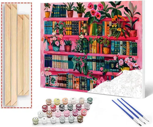 Vista 32 de Aihonmin Estantería 6 Pack Pintar por Números para Adultos Libros Pintura DIY sobre Lienzo con Pinceles Pigmento Manualidades DIY Pintura Acrílica