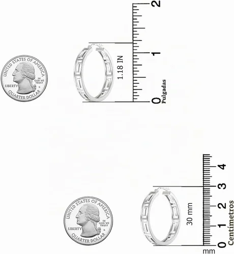 Vista 5 de LeCalla Aretes de aro de plata de ley 925 con llave griega, ligeros, con parte superior de clic, patrón de corte de pared griega para mujer Pared