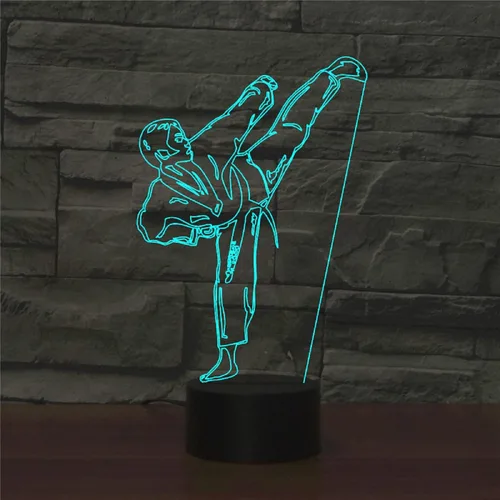 Vista 4 de Luz nocturna 3D para niños, lámpara LED de karate taekwondo con control remoto, 16 colores cambiantes, acrílico, regalo de cumpleaños para niños