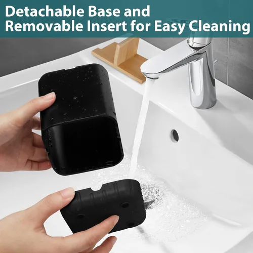Vista 2 de Boperzi Portacepillos de dientes negros para baño, soporte eléctrico para cepillos de dientes con divisor de bambú, cepillo de dientes