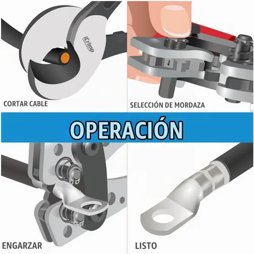 Vista 3 de Herramienta de engarzado de terminal de batería iCrimp para agarraderas de alambre de cobre resistentes, extremos de cable de batería desde AWG