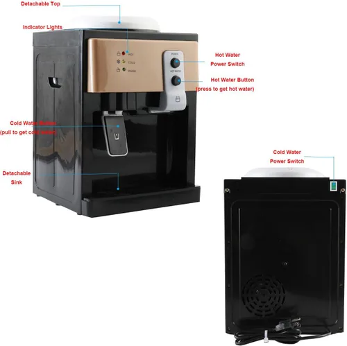 Vista 4 de Dispensador de agua de carga superior Dispensador de enfriador de agua para encimera, dispensador de agua caliente y fría, capacidad para botellas