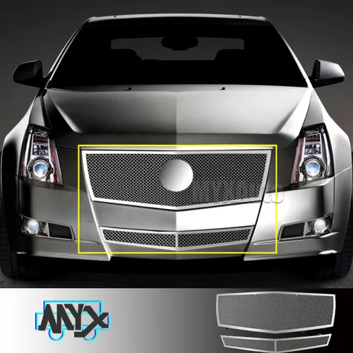 Vista 3 de Parrilla delantera compatible con Cadillac CTS 2008-2013 y 11-14 CTS Coupe, inserto de rejilla de malla de acero inoxidable cromado