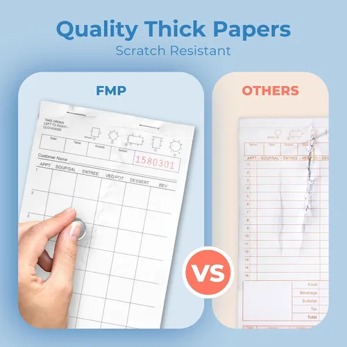 Vista 5 de FMP Brands Blocs de notas de servidor en papel, libros de cheques de invitados, total 500 hojas, 5 blocs, 100 hojas/bloc, blocs de cheques