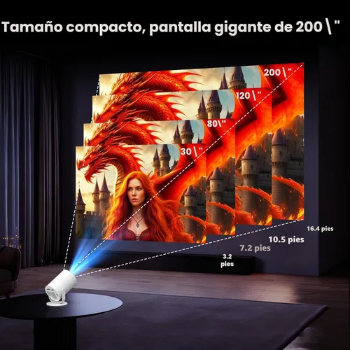 Vista 4 de [Aplicaciones integradas] Mini proyector con WiFi y Bluetooth y Android 12, foco eléctrico 1080P Mini proyector portátil, compatible