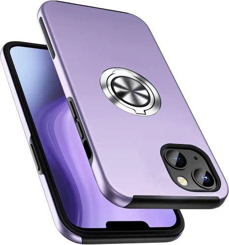 Vista 9 de Funda a prueba de golpes para iPhone 14 de 6.1 pulgadas, [anillo de dedo integrado] funda de teléfono de grado militar con soporte de metal Negro