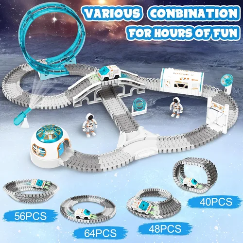 Vista 3 de KIZJORYA Pista de carreras de construcción, juego de pistas de tren espacial, 205 piezas, juego de pistas flexibles para niños de 4 a 7 años