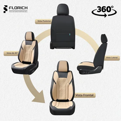 Vista 9 de FLORICH Fundas de asiento, juego completo de fundas de asiento de automóvil, fundas de asiento de cuero de napa de lujo, transpirables e Negro