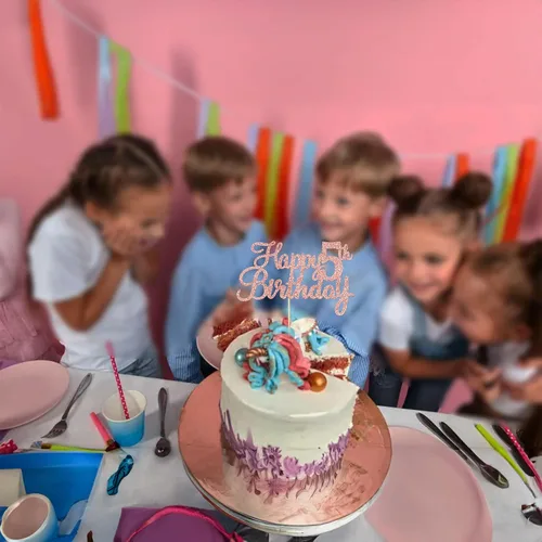 Vista 4 de Gyufise 1 decoración de pastel de 5 cumpleaños con purpurina para quinto cumpleaños, felicitaciones a 5 años, fabulosas decoraciones para tartas