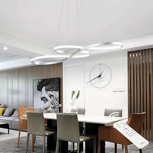 Vista 12 de Lámpara colgante LED moderna, lámpara de araña negra de 39.37 pulgadas regulable con control remoto y teléfono, temperatura de color ajustable