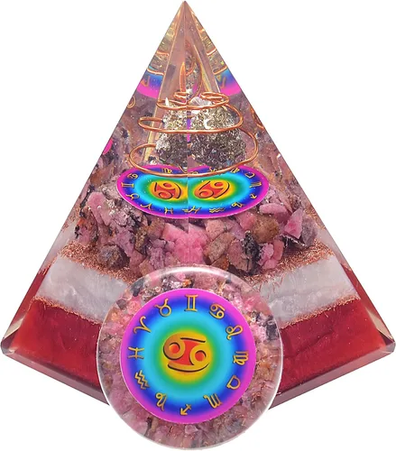 Vista 16 de Juego de pirámide de orgón y piedra de palmera de horóscopo, cristal curativo de acuario, signo del zodiaco, hecho de pirita y angelita para calma