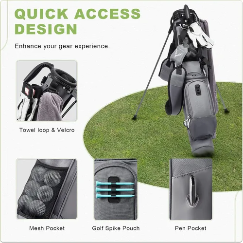 Vista 6 de Bolsa de golf ligera con soporte para transportar – Bolsa de golf fácil de llevar y duradera para Pitch n Putt para el campo de práctica, Par 3