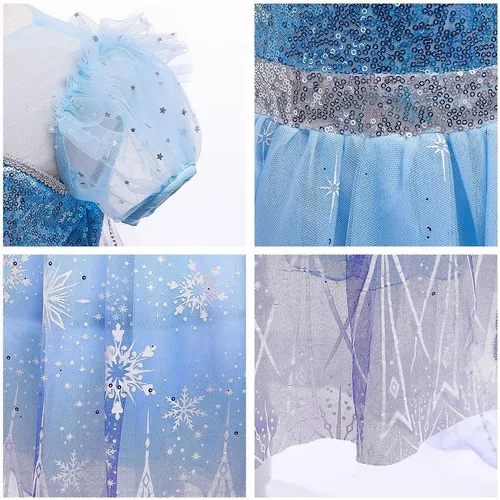 Vista 4 de IZKIZF Disfraz de princesa Elsa para niñas, Halloween, Navidad, fiesta de cumpleaños, cosplay, disfraz de princesa