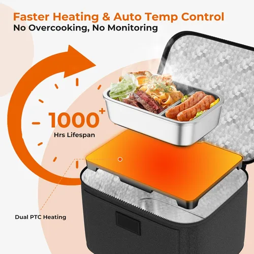 Vista 3 de Lonchera eléctrica con calefacción, calentador de alimentos pequeño para hombres y mujeres, mini microondas de viaje portátil, 12 V/24 V/110 V