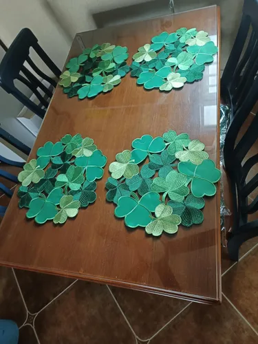 Vista 2 de Camino de mesa de trébol irlandés del día de San Patricio, recortes bordados para comedor familiar, fiesta de primavera, decoración de mesa