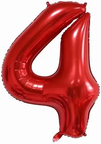 Vista 4 de Globo de 40 pulgadas, corona roja número 4, globo gigante de aluminio con el número 4, globos de decoración de cumpleaños de 4º cumpleaños, Rojo 4