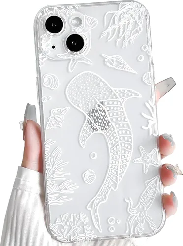 Vista 10 de NITITOP Funda para iPhone 13 Clear Sea Animal - Pez negro Pescado Negro
