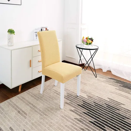 Vista 3 de PETCUTE Juego de 2 fundas elásticas para sillas de comedor, fundas de elastano para sillas de comedor, color beige