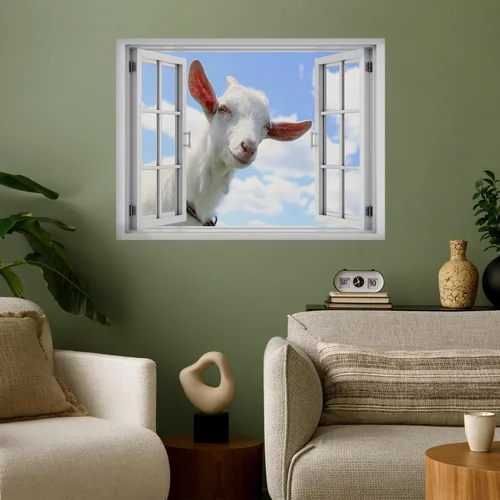 Vista 27 de wall26 Adhesivo decorativo para pared, diseño de oso y mariposa fuera de una ventana abierta, no se pega ni se pega, papel tapiz no tejido