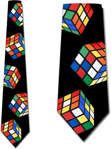 Vista 2 de Three Rooker Puzzle Cube Ties Corbata de rompecabezas 3D para hombre, Negro