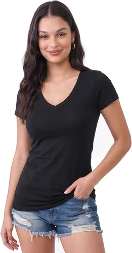 Vista 211 de Emmalise Camiseta de manga corta para mujer, cuello en V, tallas junior y plus
