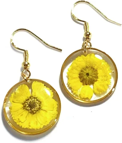Vista 4 de Conjunto de regalo de joyería de plata esterlina con flor prensada hecha a mano para mujer 3 en 1 Daisy