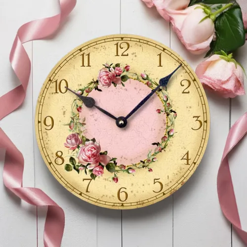 Vista 3 de Artículo C6032 Reloj estilo vintage Shabby Chic rosas rosas (10.5 pulgadas de diámetro)