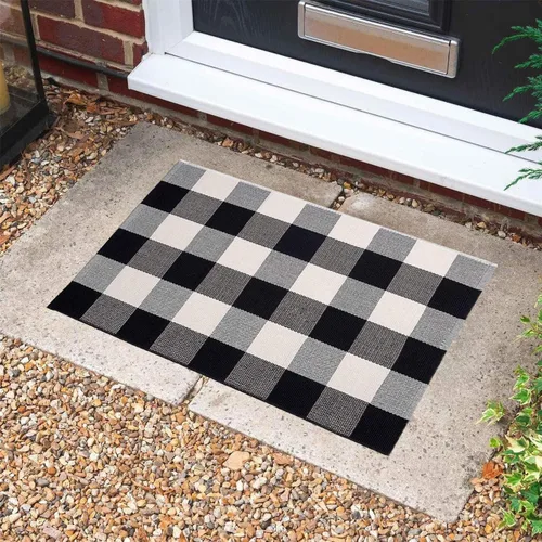Vista 3 de Winwinplus Buffalo - Alfombra de algodón tejida a cuadros de 23.6 x 35.4 pulgadas, lavable para interiores y exteriores, para puerta, sala de estar