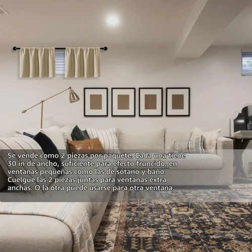 Vista 6 de XTMYI Cortinas pequeñas para ventana de sótano, cenefas opacas para oscurecer la habitación para sala de estar, juego de 2 unidades, beige natural