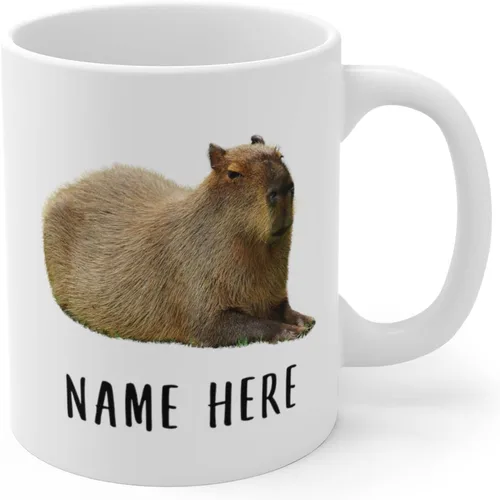 Vista 3 de Funny Capybara - Taza de café con nombre personalizado de Navidad 2025, color blanco, 11 onzas