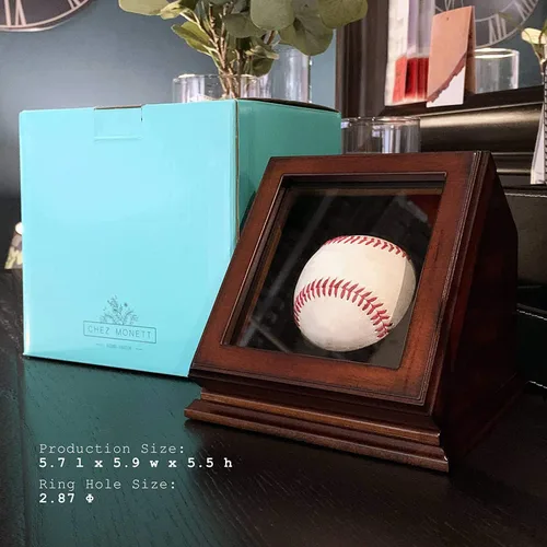 Vista 4 de Vitrina de béisbol Regalo de béisbol - Madera con tapa de vidrio