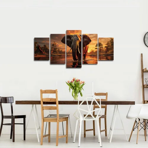 Vista 4 de LiftGather 5 piezas de elefantes salvajes animales lienzo pintura para sala de estar decoración del hogar lienzo lienzo arte pared póster enmarcado