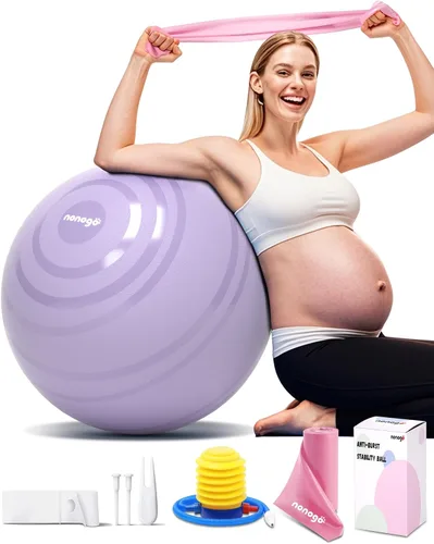 Vista 10 de nonogo Bola de parto para embarazo con bandas de resistencia, pelota de ejercicio para entrenamiento, yoga, terapia física, fisio de maternidad