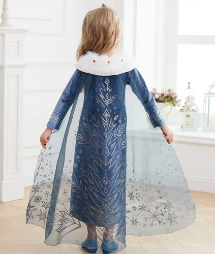 Vista 6 de Luzlen Winter Snow Princess Costume for Girls Halloween Birthday Cosplay Dress with Cape Accessories Blue