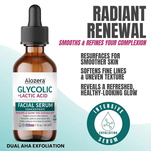 Vista 5 de Alozera Juego de 4 sueros faciales con retinol, colágeno, vitamina C, niacinamida, ácido hialurónico y ácido glicólico, exfoliante, hidratante