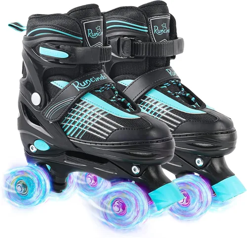 Vista 6 de Patines de ruedas para niñas y niños, 4 tamaños ajustables con ruedas iluminadas