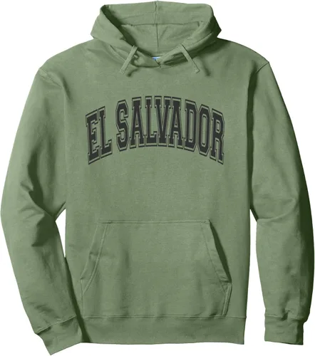 Vista 8 de El Salvador Arched Style Negro Texto y Contorno Sudadera Con Capucha