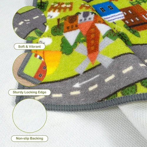 Vista 4 de STARUIA Alfombra de juego para niños, 60 x 32 pulgadas, ultra antideslizante, alfombra educativa para niños, alfombra de coche lavable