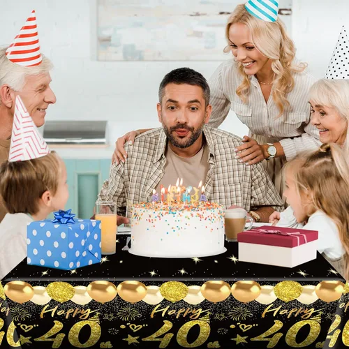 Vista 17 de Uiorgui 2 piezas mantel de cumpleaños número 18, mantel de cumpleaños número 18 negro dorado para niños y niñas, mantel de plástico rectangular
