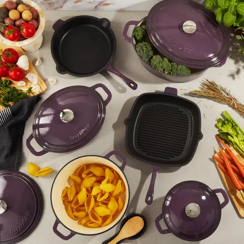 Vista 6 de BergHOFF Olla de hierro fundido Neo con tapa, morado, 8 cuartos de galón.