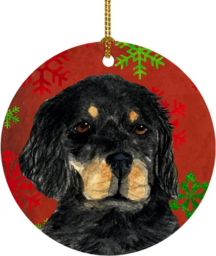 Vista 11 de Caroline's Treasures Affenpinscher - Adorno de cerámica para colgar en el árbol de Navidad con copos de nieve rojos y verdes, para el hogar